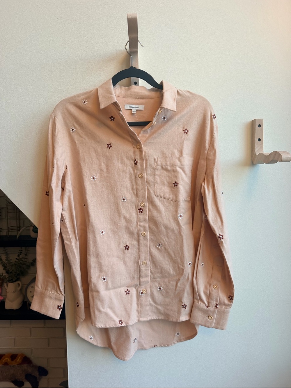 Madewell Peach Embroidered Button-Up Shirt